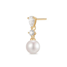 Load image into Gallery viewer, MAISON | Pearl and Lab Grown Diamond Dangling Single Stud Earring by Aurelie Gi — on model
