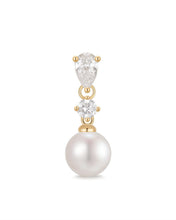 Load image into Gallery viewer, MAISON | Pearl and Lab Grown Diamond Dangling Single Stud Earring by Aurelie Gi — alternate angle
