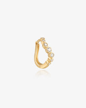 Load image into Gallery viewer, Curved Bezel Diamond Huggie Hoop by Aurelie Gi — alternate angle
