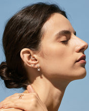 Load image into Gallery viewer, Graduated Triple Lab-Grown Diamond Bar Studs by Aurelie Gi — on model
