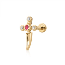 Load image into Gallery viewer, PHINEAS | Lab Grown Diamond &amp; Ruby Dagger Threaded Flatback by Aurelie Gi — alternate angle
