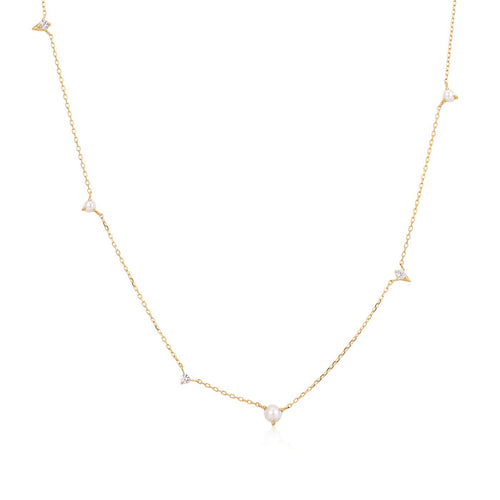 SABRINA | Pearl and White Sapphire Asymmetrical Station Necklace