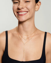 Load image into Gallery viewer, Pear Lab Grown Diamond Station Lariat Necklace by Aurelie Gi — on model
