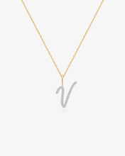 Load image into Gallery viewer, Cursive Letter Pavé Diamond Necklace by Aurelie Gi — alternate angle
