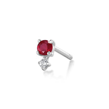 Load image into Gallery viewer, July Birthstone | Ruby and White Sappphire Stud Earring by Aurelie Gi — alternate angle
