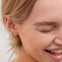 Load image into Gallery viewer, CHANI | Grey Diamond and White Sapphire Huggie Hoop by Aurelie Gi — on model
