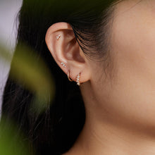 Load image into Gallery viewer, LEIGH | Pear and Round White Sapphire Huggie Hoop by Aurelie Gi — on model
