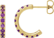 Load image into Gallery viewer, 14k Yellow Gold Natural Amethyst French-Set Huggie Hoop Earrings
