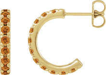 Load image into Gallery viewer, 14k Yellow Gold Natural Citrine French-Set Huggie Hoop Earrings

