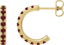 Load image into Gallery viewer, 14k Yellow Gold Natural Mozambique Garnet French-Set Huggie Hoop Earrings
