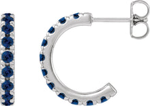 Load image into Gallery viewer, 14k White Gold Lab-Grown Blue Sapphire French-Set Huggie Hoop Earrings
