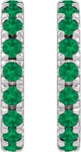 Load image into Gallery viewer, 14k White Gold Natural Emerald French-Set Huggie Hoop Earrings
