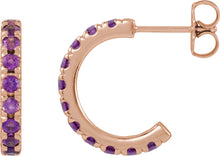 Load image into Gallery viewer, 14k Rose Gold Natural Amethyst French-Set Huggie Hoop Earrings
