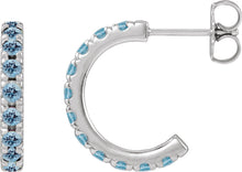 Load image into Gallery viewer, 14k White Gold Natural Aquamarine French-Set Huggie Hoop Earrings
