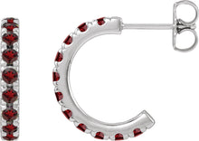 Load image into Gallery viewer, 14k White Gold Natural Mozambique Garnet French-Set Huggie Hoop Earrings
