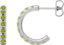 Load image into Gallery viewer, 14k White Gold Natural Peridot French-Set Huggie Hoop Earrings
