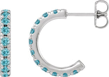 Load image into Gallery viewer, 14k White Gold Natural Zircon French-Set Huggie Hoop Earrings
