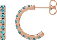 Load image into Gallery viewer, 14k Rose Gold Natural Zircon French-Set Huggie Hoop Earrings
