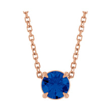 Load image into Gallery viewer, 14k Rose Gold Lab-Grown Blue Sapphire 5 mm Solitaire Necklace
