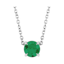 Load image into Gallery viewer, 14k White Gold or Platinum Natural Emerald 5 mm Solitaire Necklace
