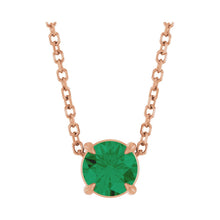 Load image into Gallery viewer, 14k Rose Gold Natural Emerald 5 mm Solitaire Necklace
