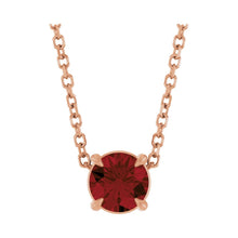 Load image into Gallery viewer, 14k Rose Gold Natural Mozambique Garnet 5 mm Solitaire Necklace
