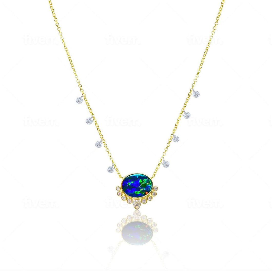 Yellow Gold Opal and Diamond Necklace