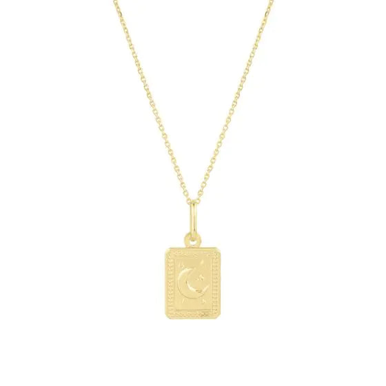 14K Rectangle Moon Talisman Pendant