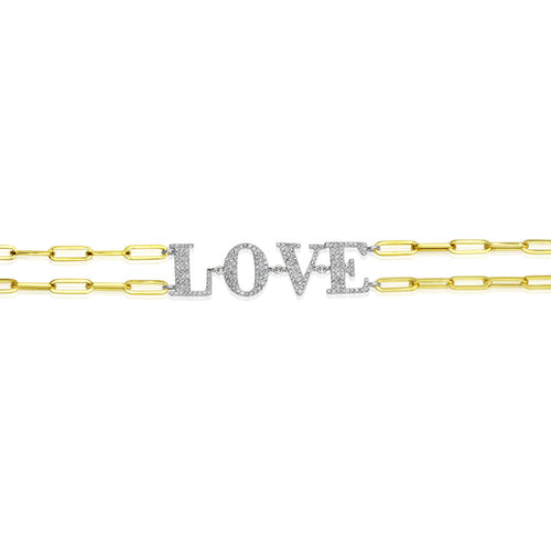 Diamond Love Paperclip Chain Bracelet