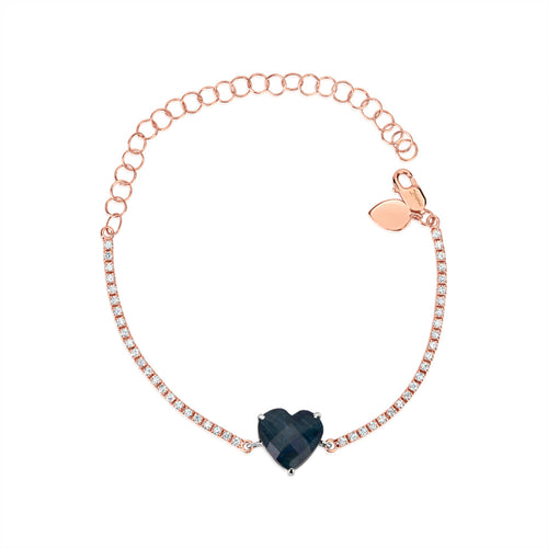 Rose Gold Tennis Bracelet with Apatite Heart