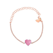Load image into Gallery viewer, Rose Gold Tennis Bracelet with Pink Heart
