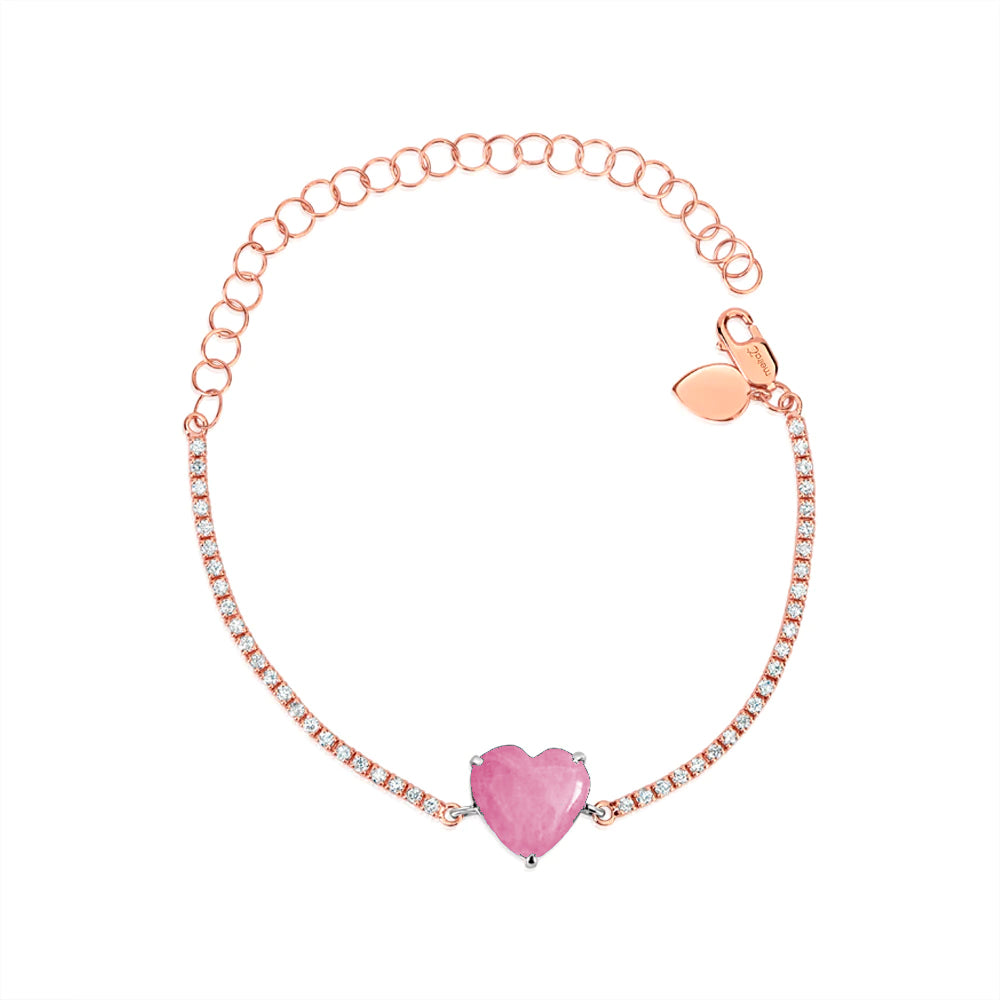 Rose Gold Tennis Bracelet with Pink Heart