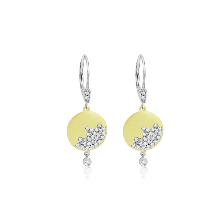 Yellow Gold Scattered Diamond Disk Earrings