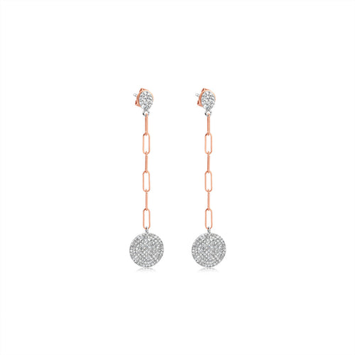 Rose Gold Paperclip Diamond Disk Earrings