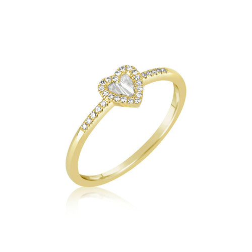Yellow Gold Diamond Baguette Heart Ring