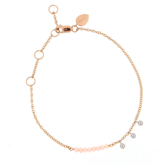 Pink Opal Bead Bracelet with Diamond Bezels