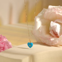 Load image into Gallery viewer, NEELA | Turquoise &amp; Diamond Puffed Heart Necklace Necklaces AURELIE GI 
