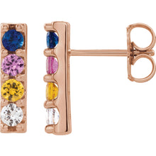Load image into Gallery viewer, Rainbow Sapphire Bar Earrings
