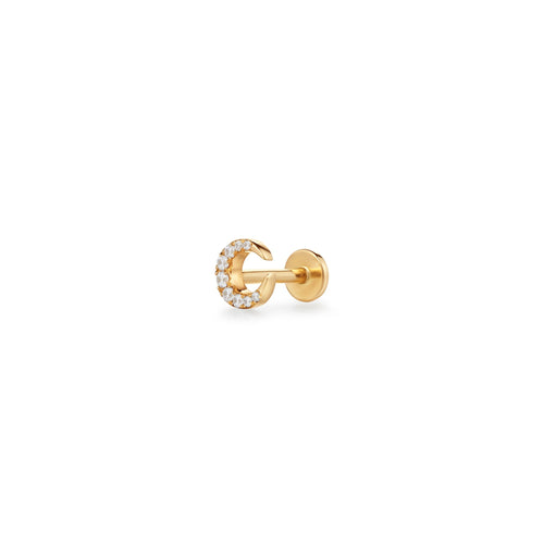 SELENE | Diamond Crescent Moon Single Piercing Earring Piercing AURELIE GI Threaded Flat Back 