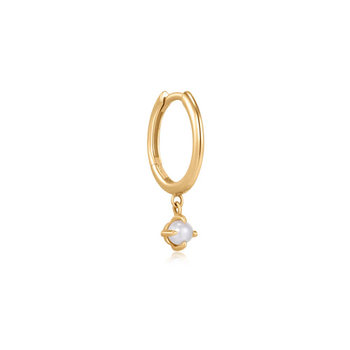 HELENA | Single White Pearl Dangle Huggie Hoop Hoops & Huggies AURELIE GI 