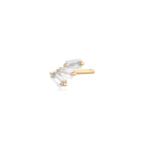 Mona | Baguette Trio White Sapphire Stud Studs AURELIE GI Plain Gold Single 