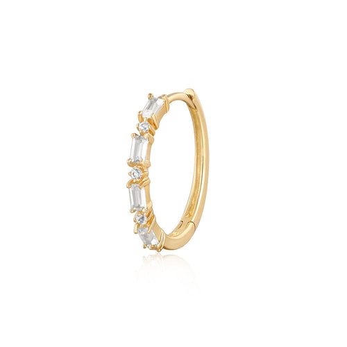 Delaney | Baguette and Round White Sapphire Hoop Hoops & Huggies AURELIE GI Plain Gold Single 
