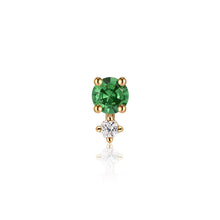 Load image into Gallery viewer, MAY | Green Tsavorite and White Sapphire Single Piercing Earring Earrings AURELIE GI Yellow Gold Single 
