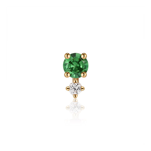 MAY | Green Tsavorite and White Sapphire Single Piercing Earring Earrings AURELIE GI Yellow Gold Single 