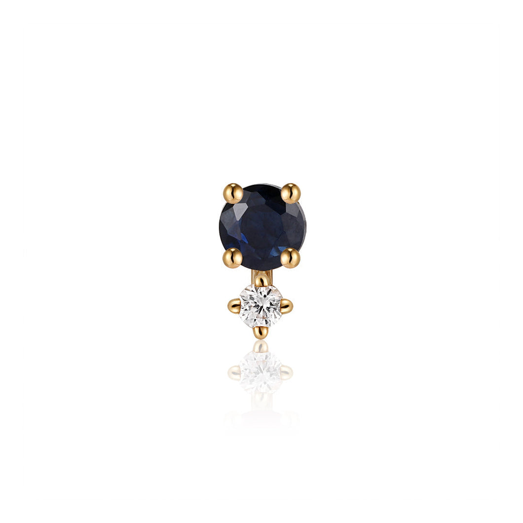 SEPTEMBER | Blue and White Sapphire Single Piercing Earring Earrings AURELIE GI Yellow Gold Single 