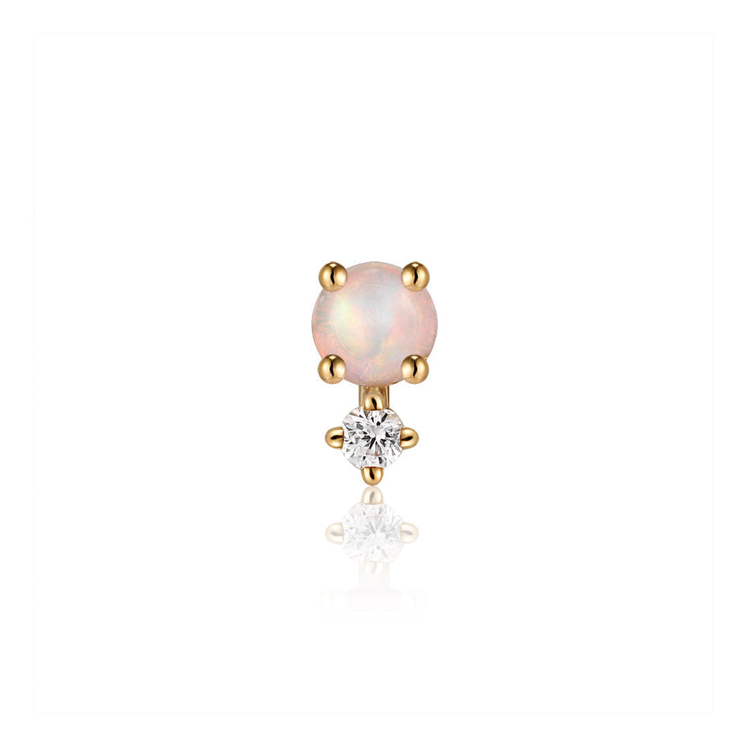 OCTOBER | Opal and White Sapphire Single Piercing Earring Earrings AURELIE GI Yellow Gold Single 