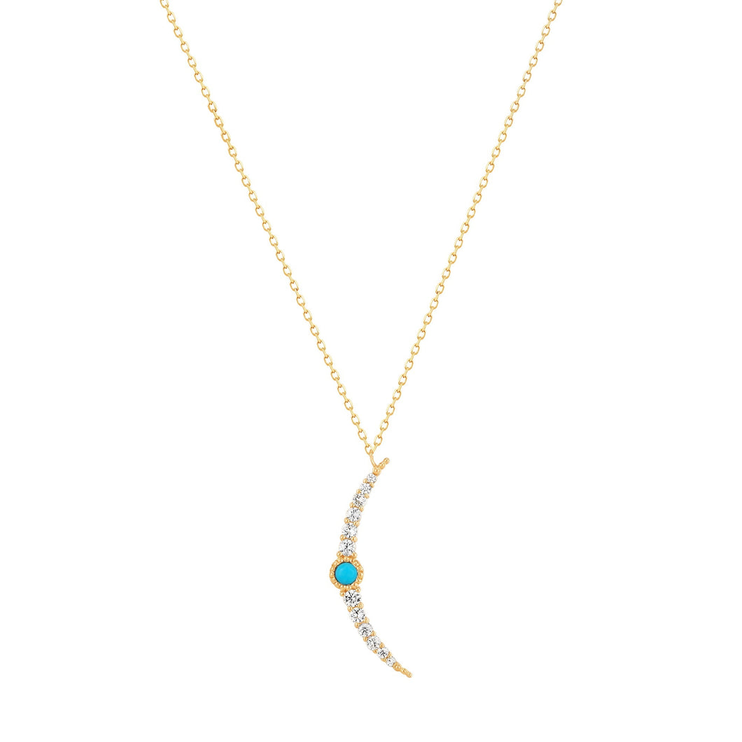 NORA | Turquoise & White Sapphire Crescent Moon Necklace Necklaces AURELIE GI 