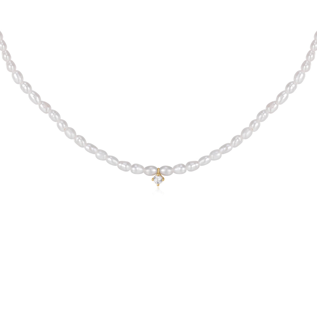 OPHELIA | Mini White Pearl & White Sapphire Strand Necklace Necklaces AURELIE GI 