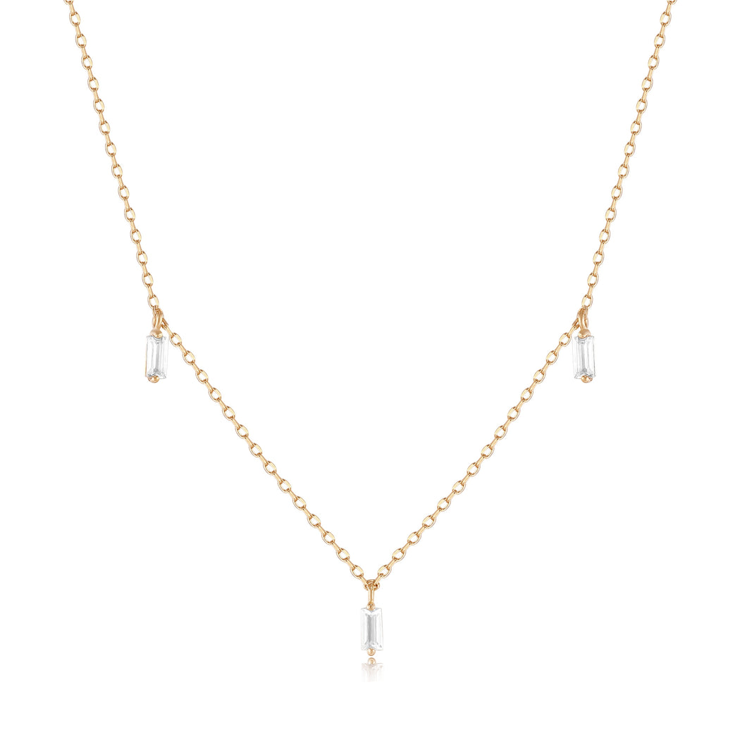 Marina | Floating Triple Baguette White Sapphire Necklace Necklaces AURELIE GI Plain Gold 