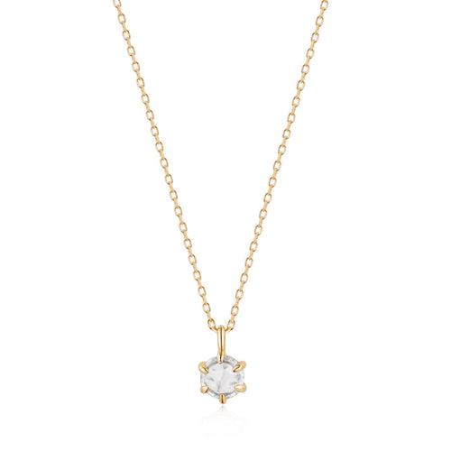 MARILYN | Rose Cut White Sapphire Solitaire Necklace Necklaces AURELIE GI Yellow Gold 